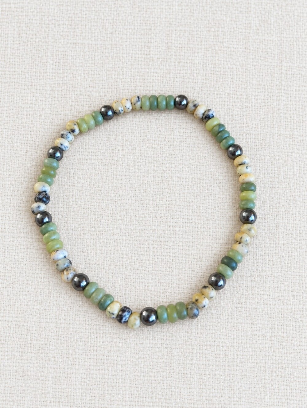 Yellow Turquoise & Green Jade Stretch Bracelet | Handmade | 4mm